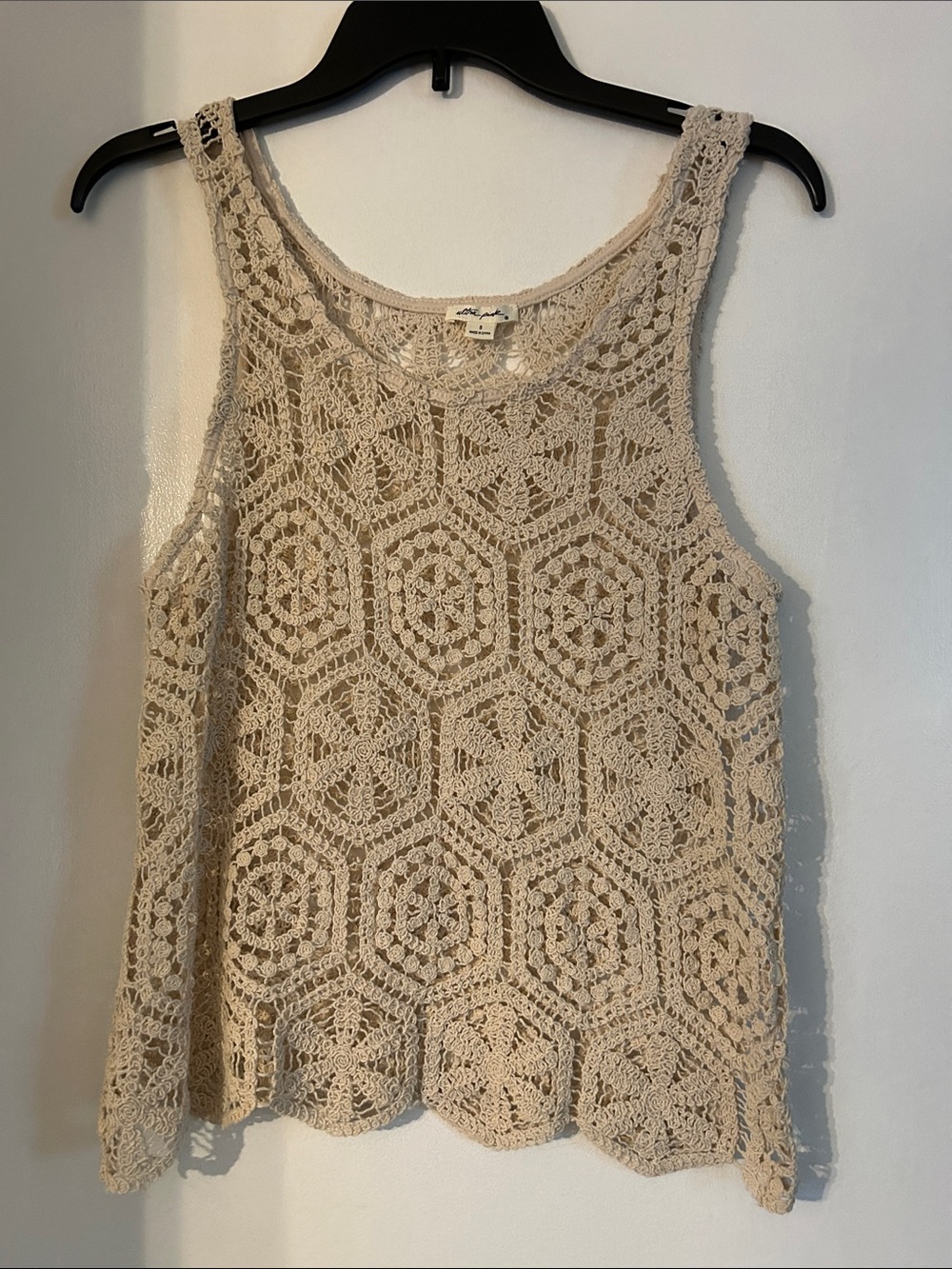 Ultra Pink Beige Crochet Camisole Tank Top
